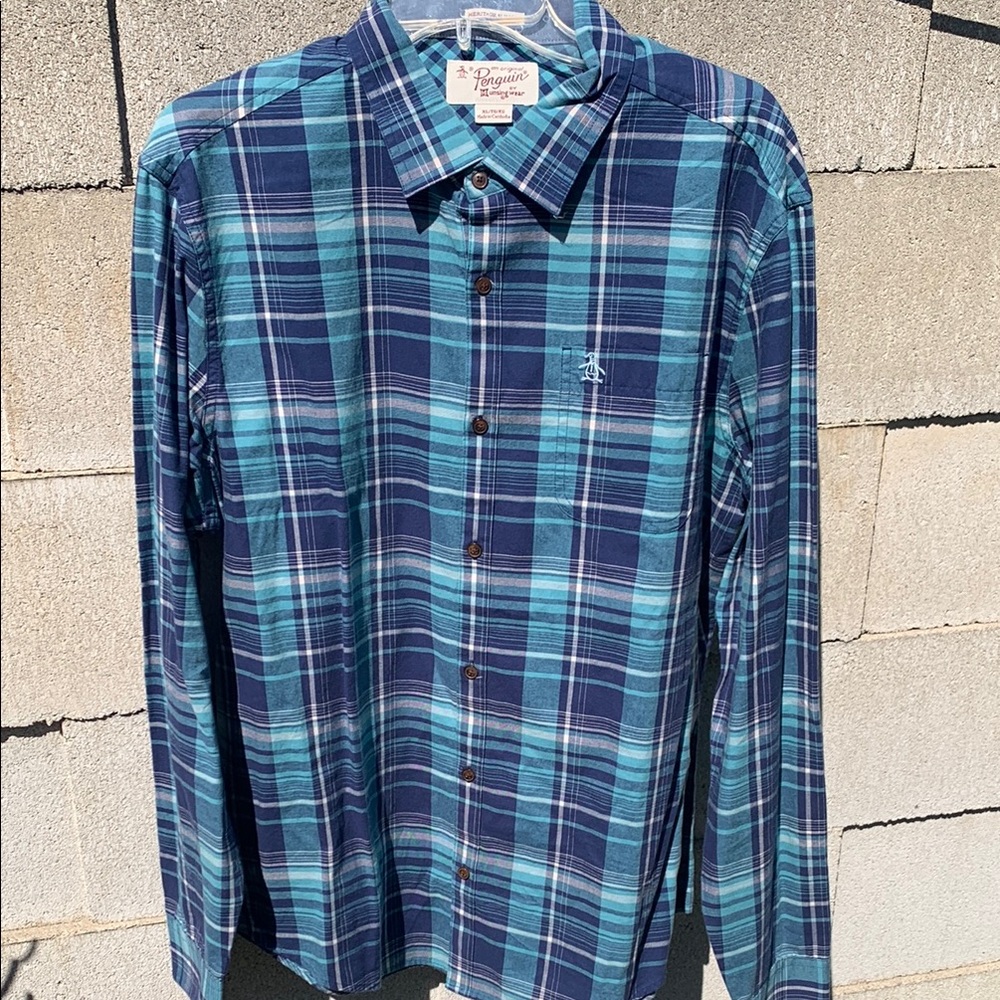 Original Penguin Men's Blue Plaid Shirt